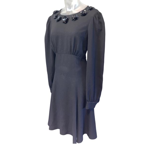 Vtg MICHAEL KORS COLLECTION Crepe Dress w Applique Black Size 2 ACADEMIA GOTH - Picture 1 of 13
